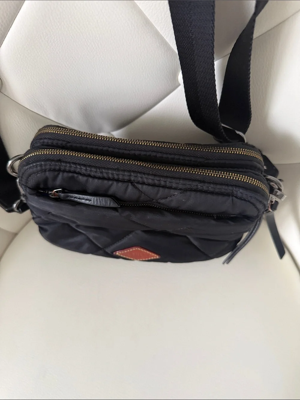 MZ WALLACE Black Madison Quilted Black Crossbody Bag Italian Leather Accents